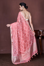 Morchari Peach Cotton Chanderi Embroidery Saree Unstitched Blouse | Grocsy