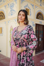 Vaasva Women Rani Muslin Embroidered Kurta, Pant & Dupatta Set | Grocsy