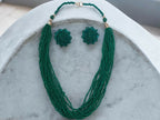 Inhanns Bloom Handmade Beaded Necklace With Earrings - 12 Layers - Sea Green Necklace Set | Grocsy