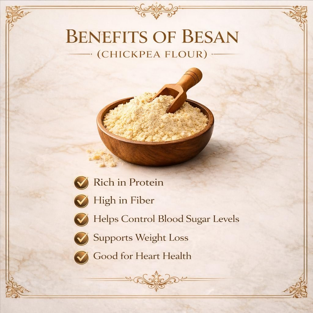 Village-Organica Besan Stone Grounded Unpolished Gram Flour | Grocsy