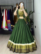 Yash Enterprise Mehndi Rayon Cotton Embroidery Semi Stitched Navratri Top Chaniya Choli | Grocsy