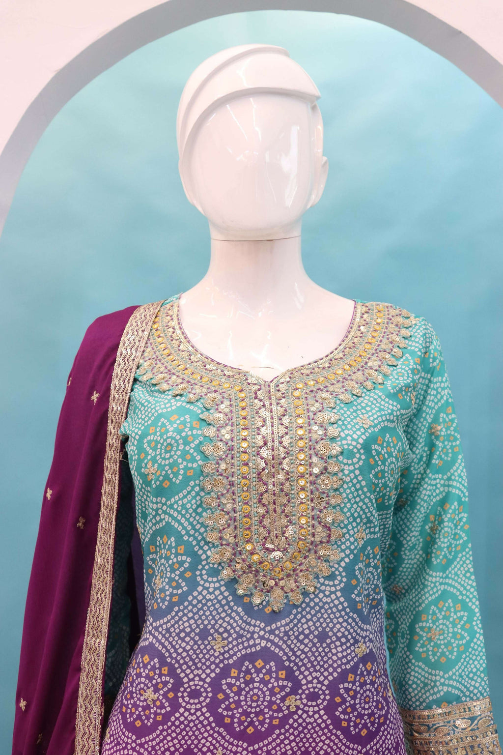 Anaita Purple Digital print with Embroidered Silk Stitched Plazo Suit | Grocsy