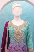 Anaita Purple Digital print with Embroidered Silk Stitched Plazo Suit | Grocsy