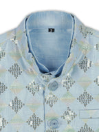 Joban Fashion Kids Island stylish Tikli work Nehru Jacket Full Sleeves Kurta, Pyjama Set - Sky Blue | Grocsy