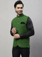 Even Apparels Pure Wool Nehru Jacket - Green | Grocsy
