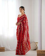 Red Georgette Sequance Embroidery Work Border Saree - Sitare | Grocsy