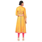 Aniyah Rayon Floral Print Anarkali Kurta In Mustard (AN-164K) | Grocsy