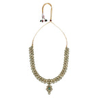 Gold-Polished Traditional Green Meenakari Handcrafted Kundan Necklace With Dangle Earrings & Maang Tikka Jewellery Set For Women/Girls - Wahe Jewels - Swadesiicart