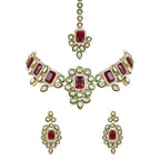 Gold-Polished Traditional Kundan & Stone Studded Choker Necklace Jewellery with Earrings & Maang Tikka Set for Women - Wahe Jewels - Swadesiicart