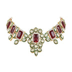 Gold-Polished Traditional Kundan & Stone Studded Choker Necklace Jewellery with Earrings & Maang Tikka Set for Women - Wahe Jewels - Swadesiicart