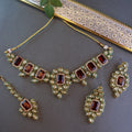 Gold-Polished Traditional Kundan & Stone Studded Choker Necklace Jewellery with Earrings & Maang Tikka Set for Women - Wahe Jewels - Swadesiicart