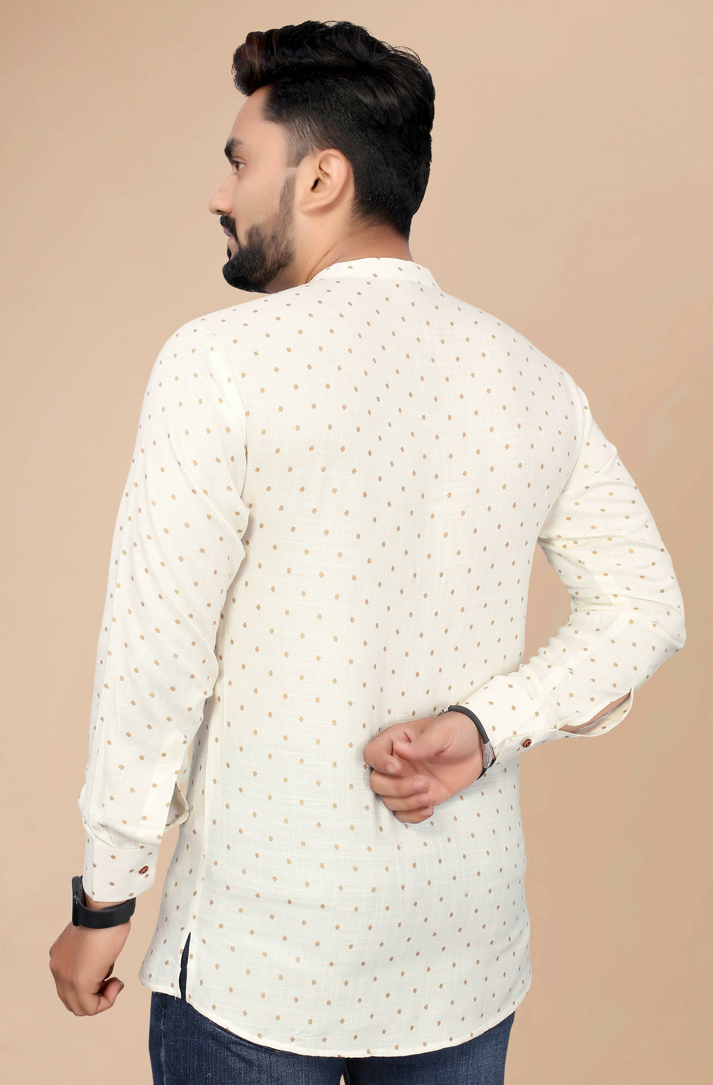 Mens Off White Viscose Foil Print Kurta - Mahotsav | Grocsy