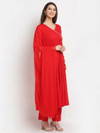 Rudra Bazaar Red Anarkali Kurti & Pyjamas With Dupatta | Grocsy
