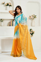 Vastranavya Multi Digital Printed Linen Ready To Wear Designer Saree with Unstitched Blouse | Grocsy