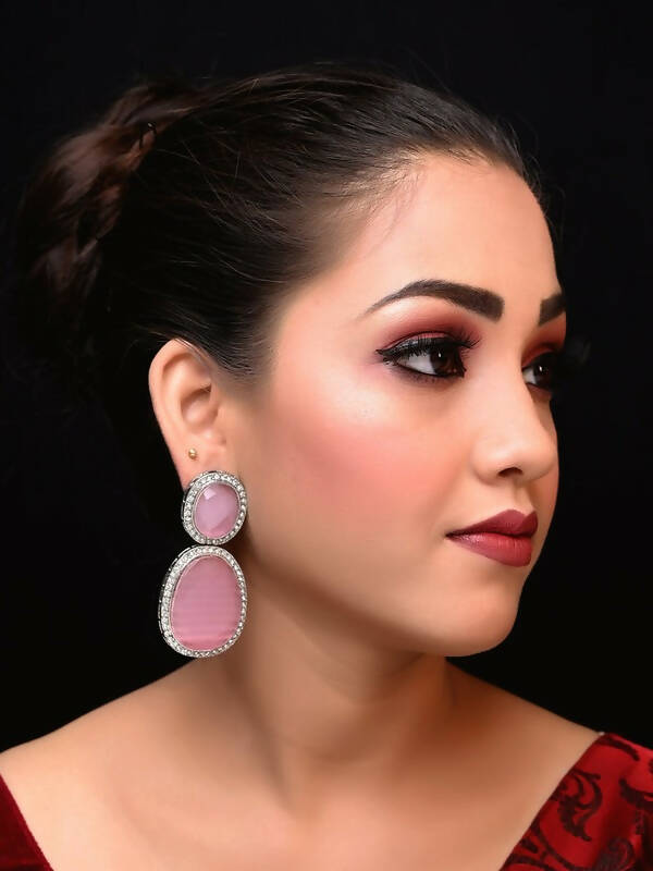 Smart Dangler With Rhino Stone Border Beige Earrings For Women and Girls By House of Ree - Swadesiicart