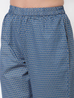 Myshka Women's Navy Blue Printed 3/4 Sleeve Cotton Round Neck Casual Kurta & Pant Set | Grocsy