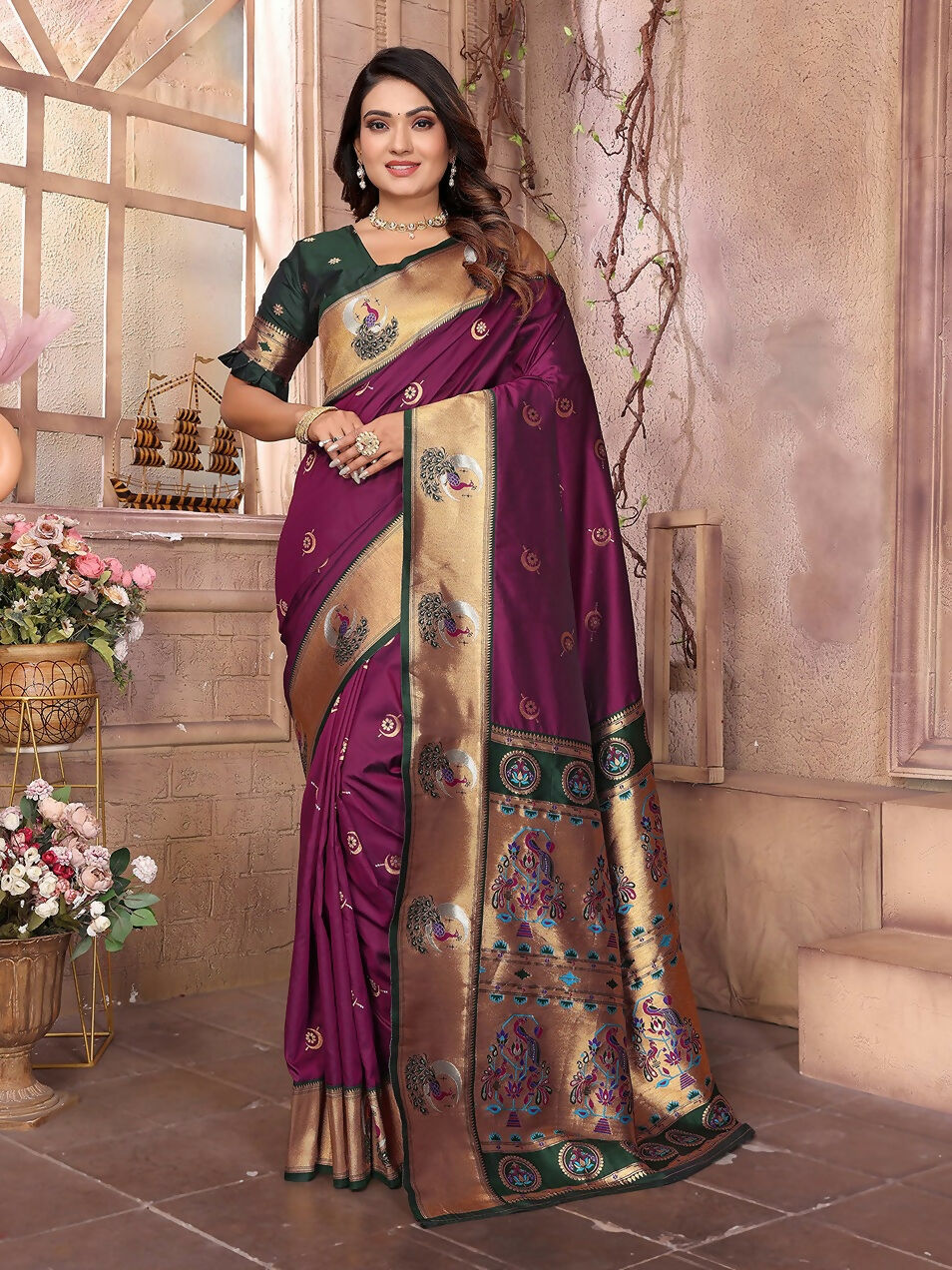 Joban Fashion Paithani Maroon Woven Soft Silk Saree | Grocsy