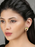Joban Fashion Women Miny Size Red Stone Matte Gold Earrings | Grocsy