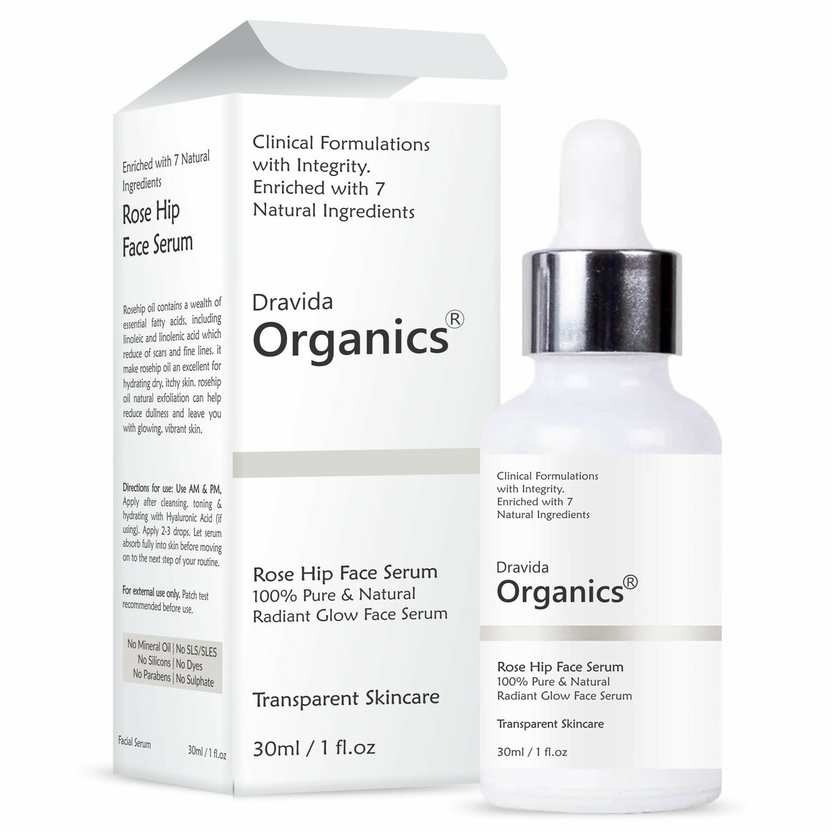 Dravida Organics Rose Hip Radiant Glow Face Serum for Men & Women | Grocsy