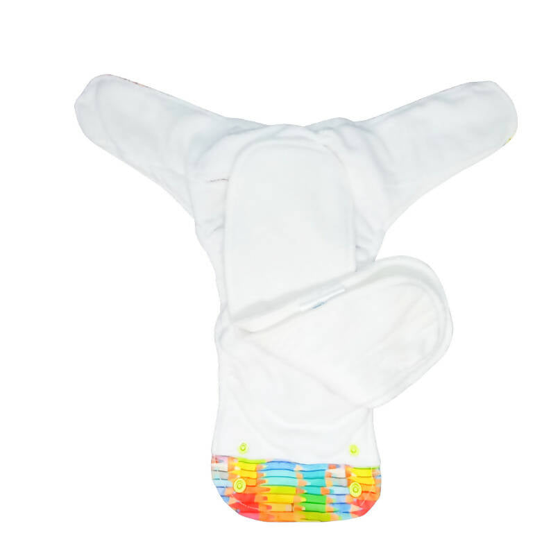 Kindermum Nano Aio Cloth Diaper With 2 Organic Cotton Inserts- Colourful Art For Kids | Grocsy