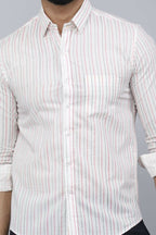 Miravan Men's White Spread Collar Striped Print Casual Shirt | Grocsy