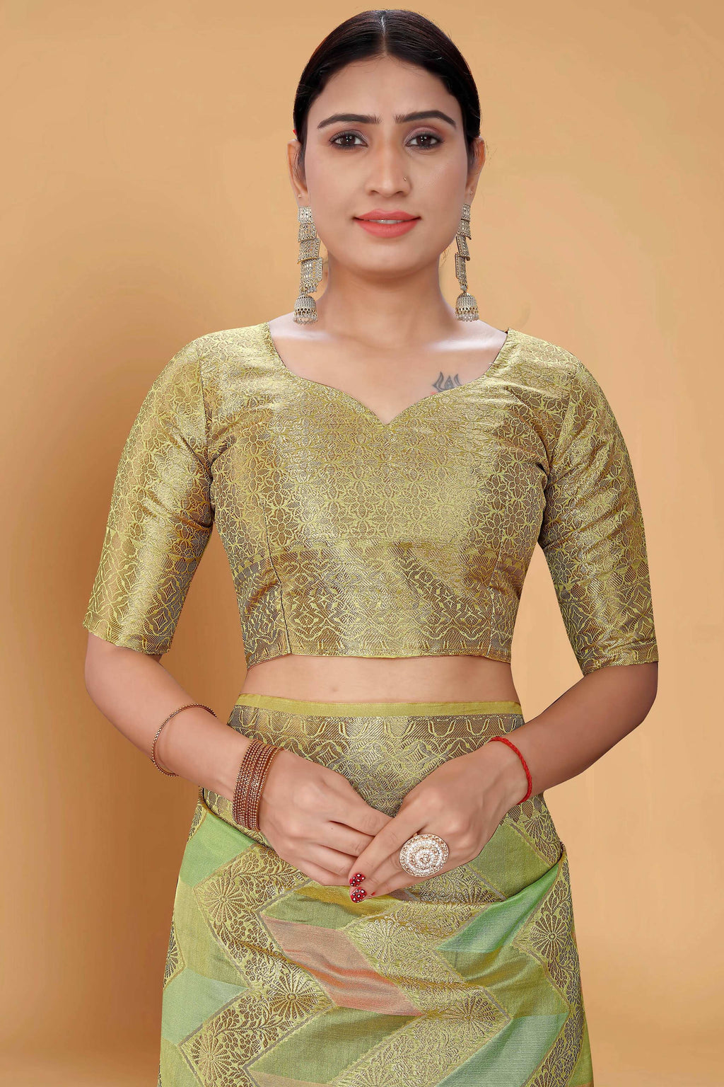 Pista Soft Organza Woven Design Saree With Unstitched Blouse Piece - Zaara | Grocsy