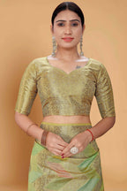 Pista Soft Organza Woven Design Saree With Unstitched Blouse Piece - Zaara | Grocsy