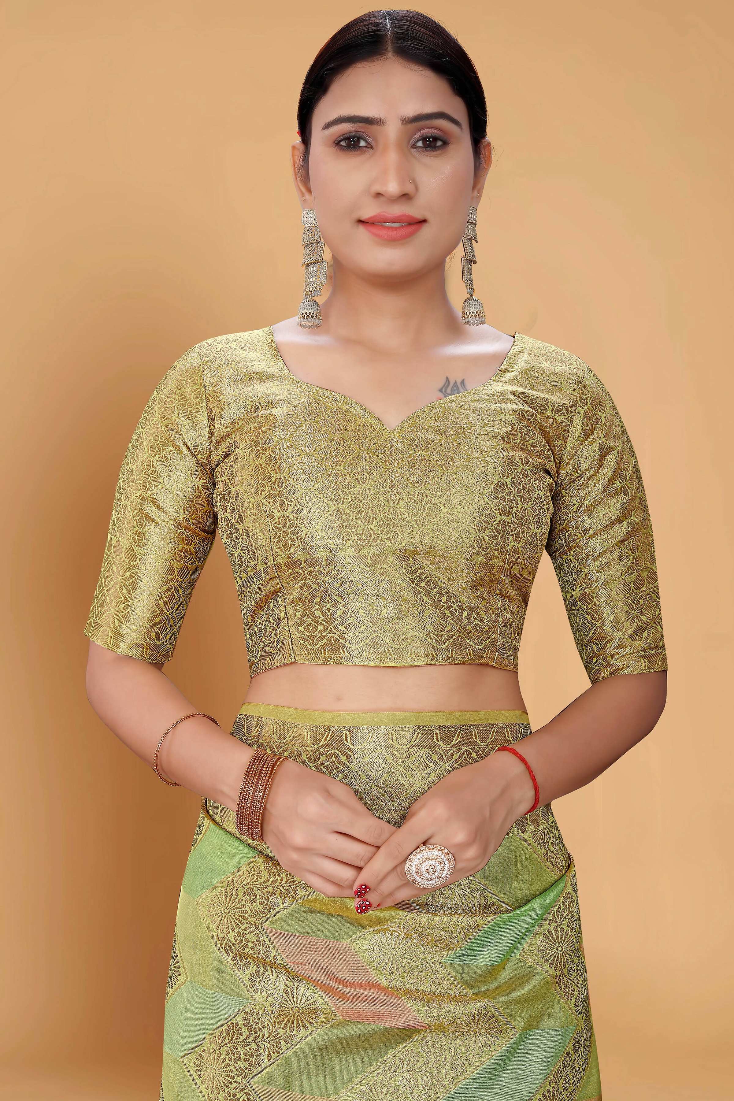 Pista Soft Organza Woven Design Saree With Unstitched Blouse Piece - Zaara | Grocsy