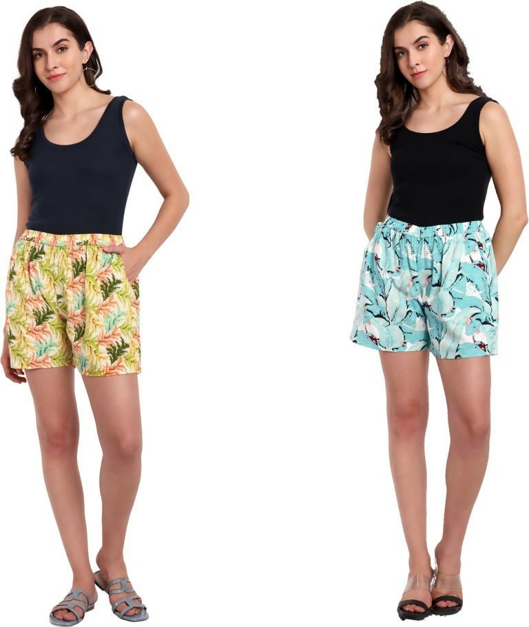 Alvano Printed Blue, Yellow Boxer Shorts, Night Shorts, Regular Shorts, Bermuda Shorts | Grocsy