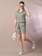 Myshka Women's Grey Solid Regular Fit Shirt | Grocsy