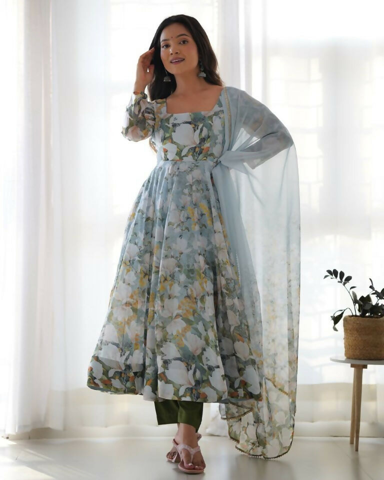 Teeya Creation Multi Color Pure Soft Organza Silk Digital print Party Wear Gown | Grocsy