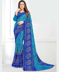 Sky Blue Georgette Bandhani Printed Saree With Unstitched Blouse Piece - Jyoti | Grocsy