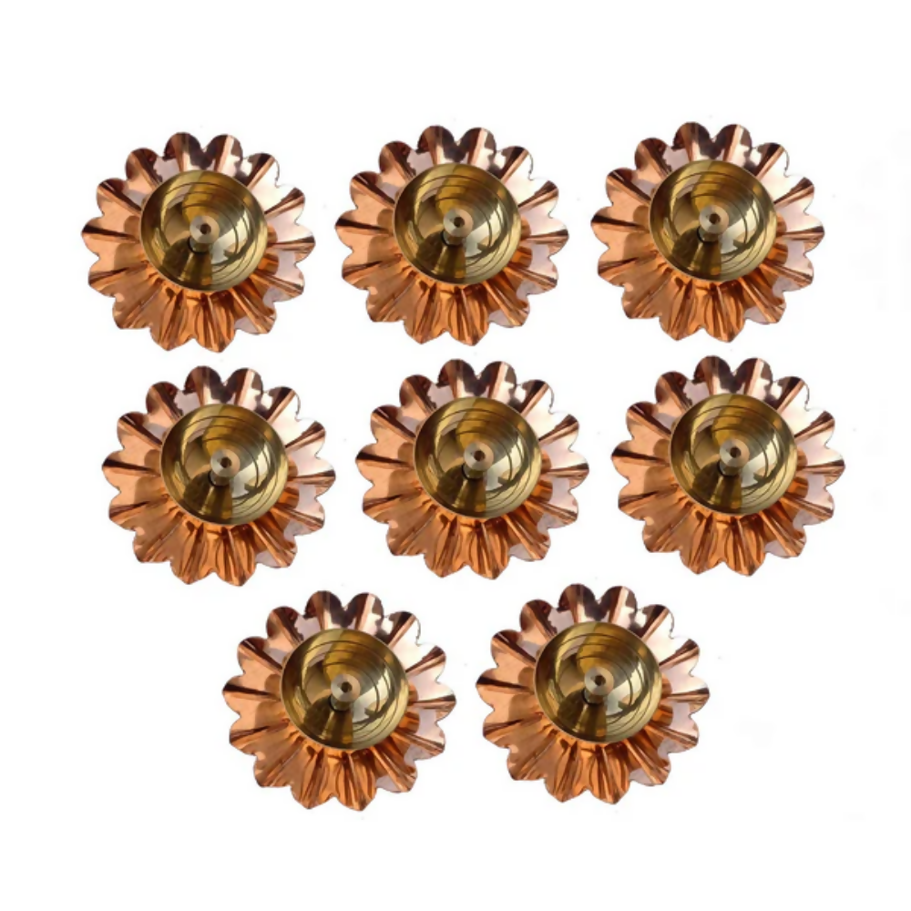 CraftVatika Lotus Puja Oil Lamp Stand For Pooja, Brown-Small | Grocsy