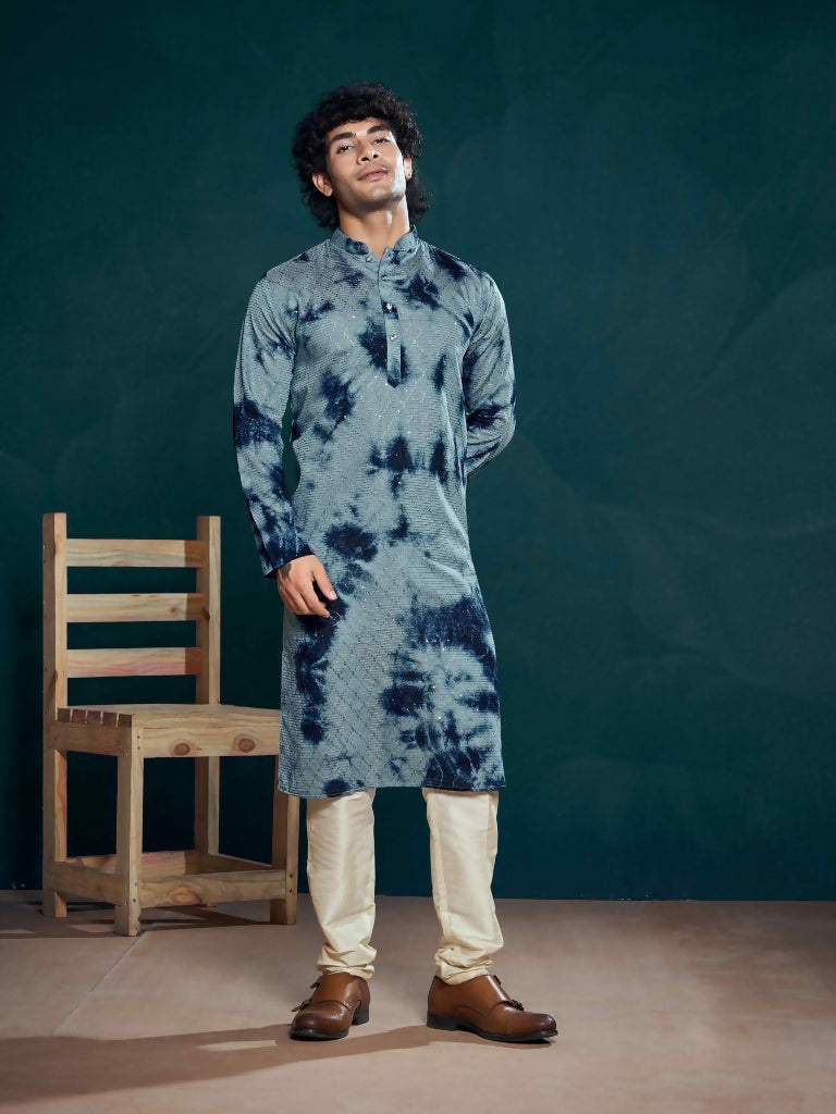 Blue Viscose Designer Sequance Embroidery Work Men's Kurta Set - Mahotsav | Grocsy