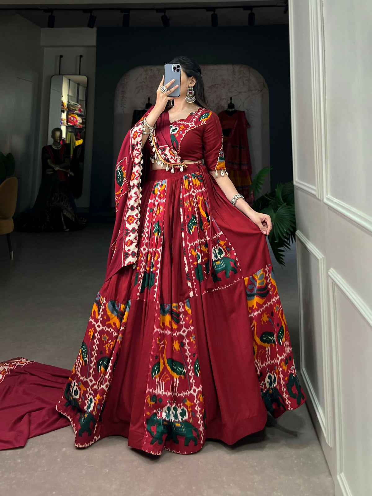 Vastranavya Navaratri Special Rayon with Printed Silk Lehenga with Stitched Choli - Mustard | Grocsy