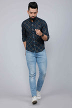 Miravan Men's Blue Floral Print Slim Fit Shirt with Patch Pocket | Grocsy