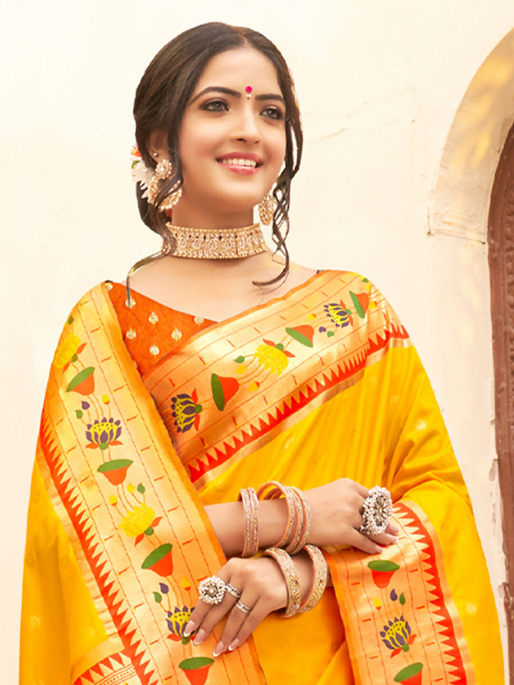 Shree Shyam Fashion Silk Blend Yellow Saree | Grocsy