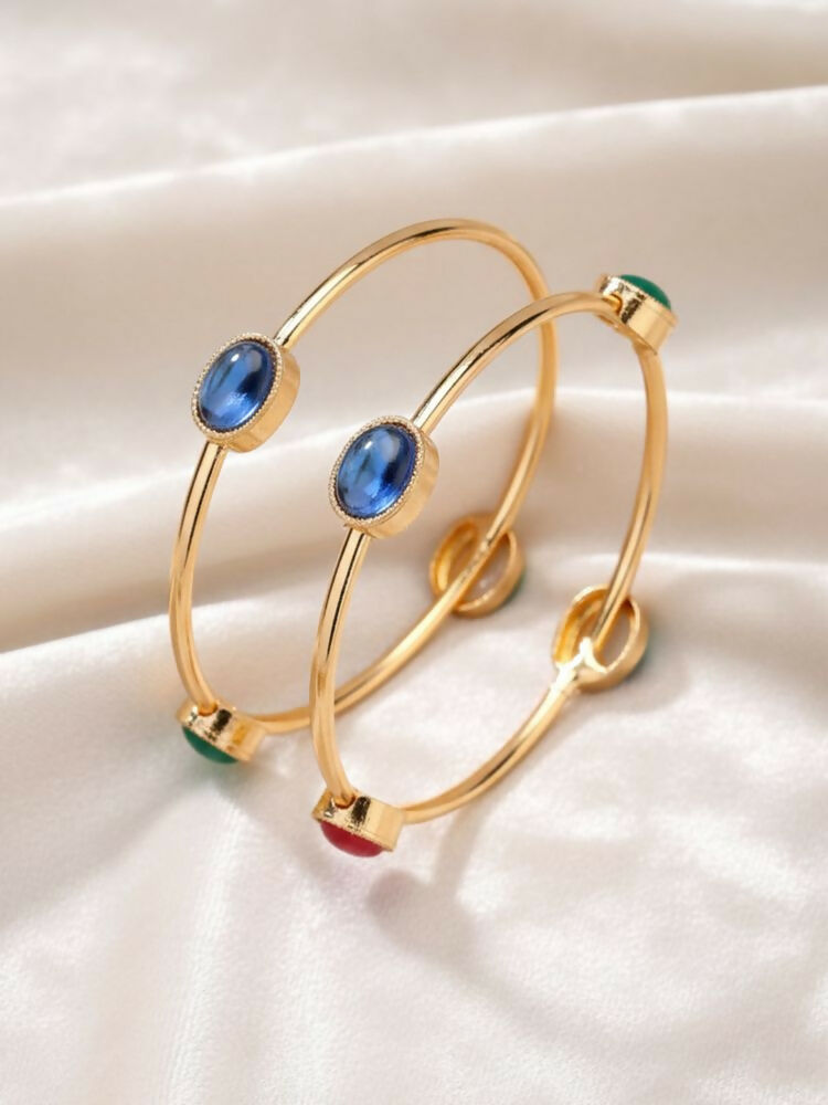 NVR Women Set of 2 Gold Plated Artificial Stone Bangle | Grocsy