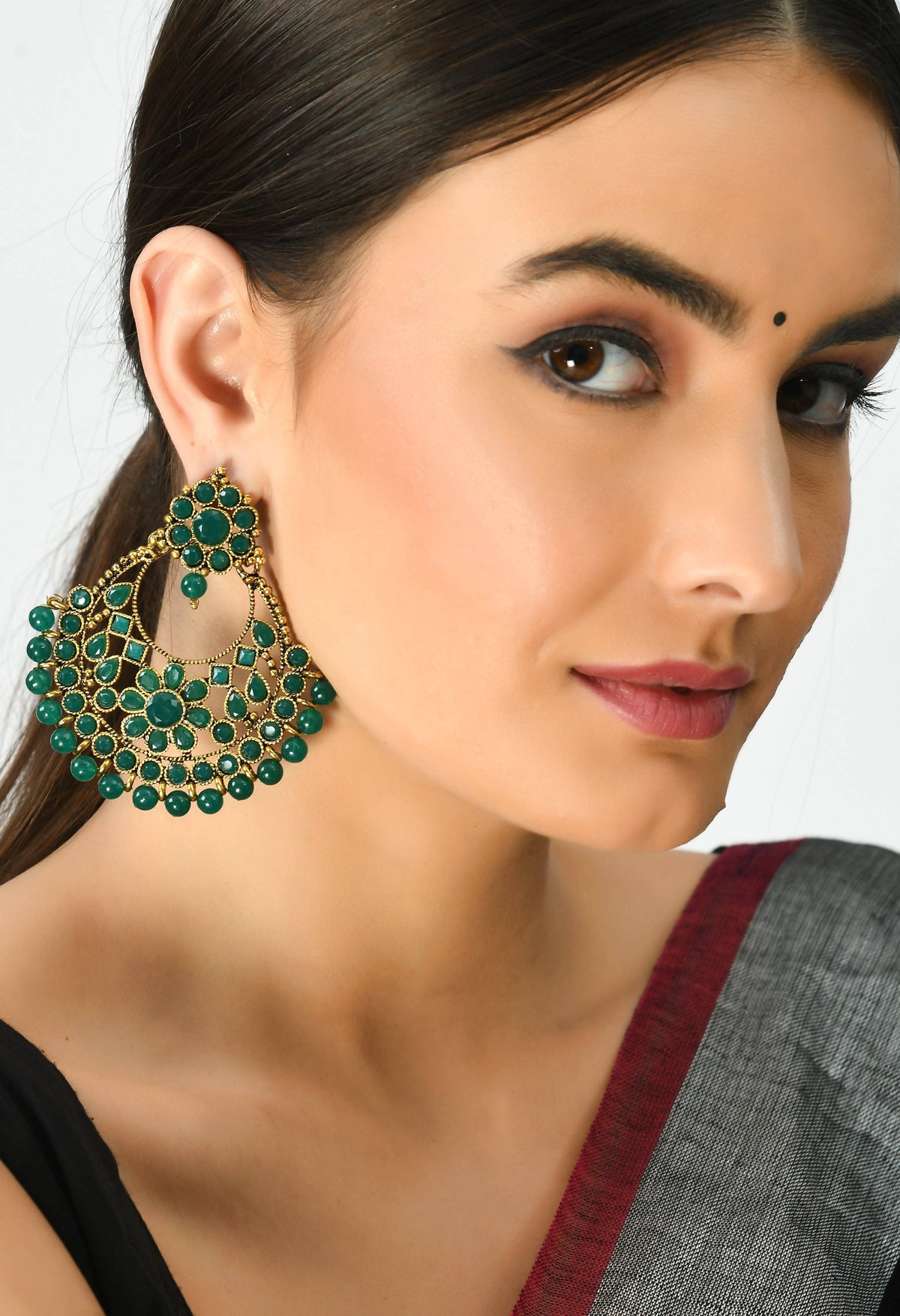 Mominos Fashion Johar Kamal Golden And Green Beaded Earrings