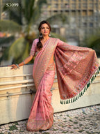 Pink Pashmina Silk Wevon Kashmiri Meenakari Designer Saree with Unstitched Blouse - Vandini | Grocsy