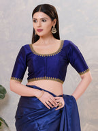 Joban Fashion Women Silk Navy-Blue Stitched Blouse | Grocsy