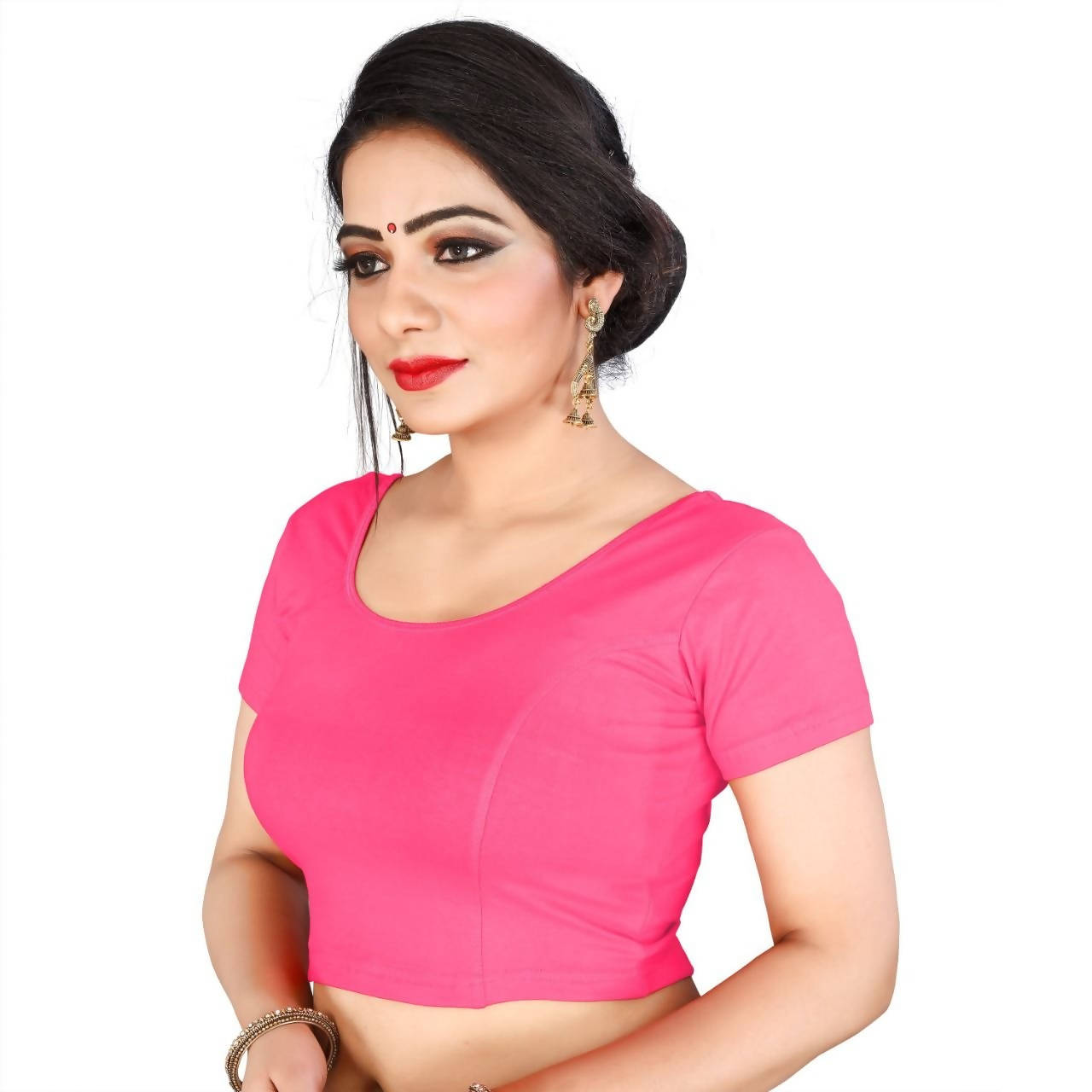 Vamika Beautiful Pink Lycra Plain Blouse | Grocsy