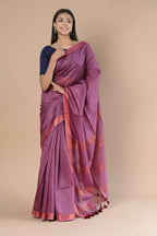 Very Much Indian Handloom Cotton Silk Maheshwari Saree With Sleek Golden Border - Maroon | Grocsy