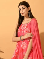 Myshka Women's Pink Festive Flared Anarkali Kurta With Dupatta sets | Grocsy