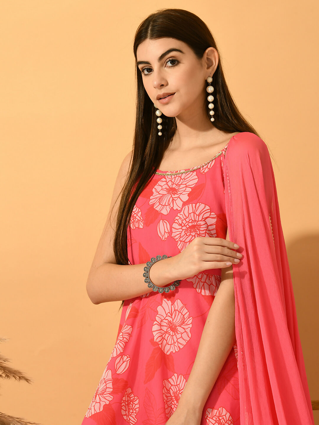Myshka Women's Pink Festive Flared Anarkali Kurta With Dupatta sets | Grocsy