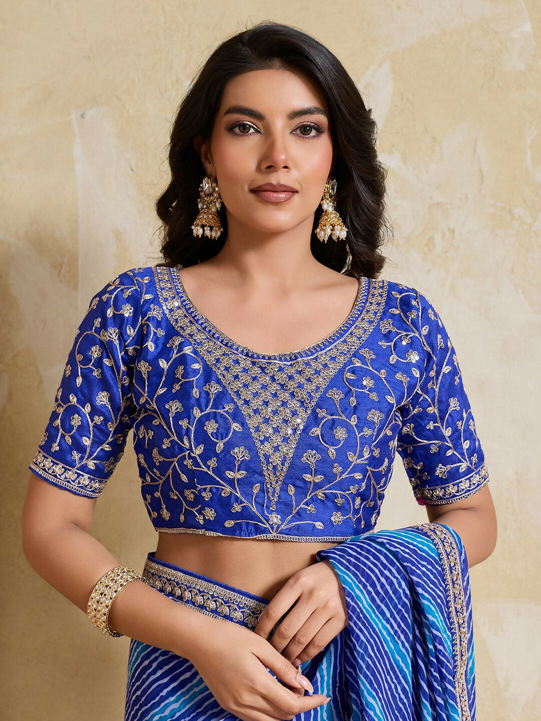 Teeya Creation New Trendy Leheriya Bandhani Georgette Saree For Daily Wear -Blue | Grocsy