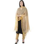 A R Silk Chanderi Chhoda Patta Regular Dupatta Golden Color Dupatta or Chunni | Grocsy