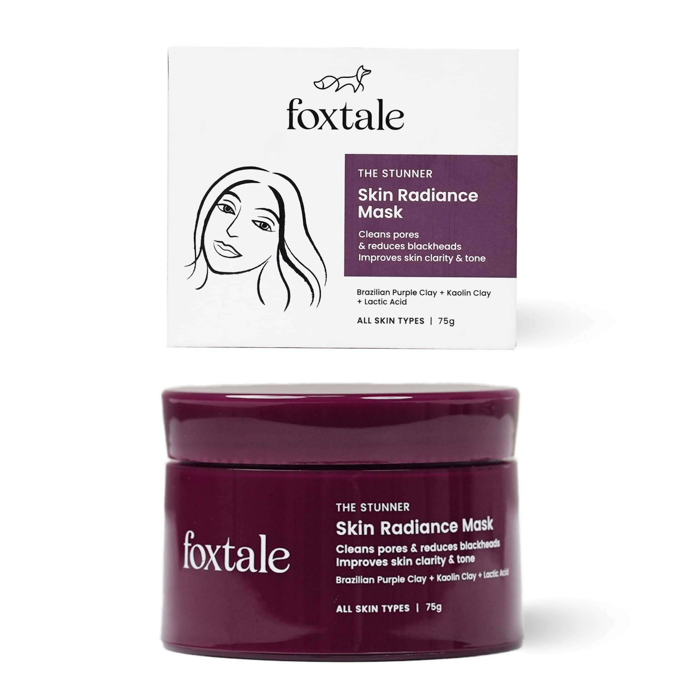 Foxtale De-Tan Face Mask For Glowing Skin - Clay Mask with Lactic Acid For Tan Removal, Reduction in Blackheads, Instant Brightening | Grocsy