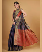 Dark Blue Silk Woven Design Saree With Unstitched Blouse Piece - Akshita | Grocsy