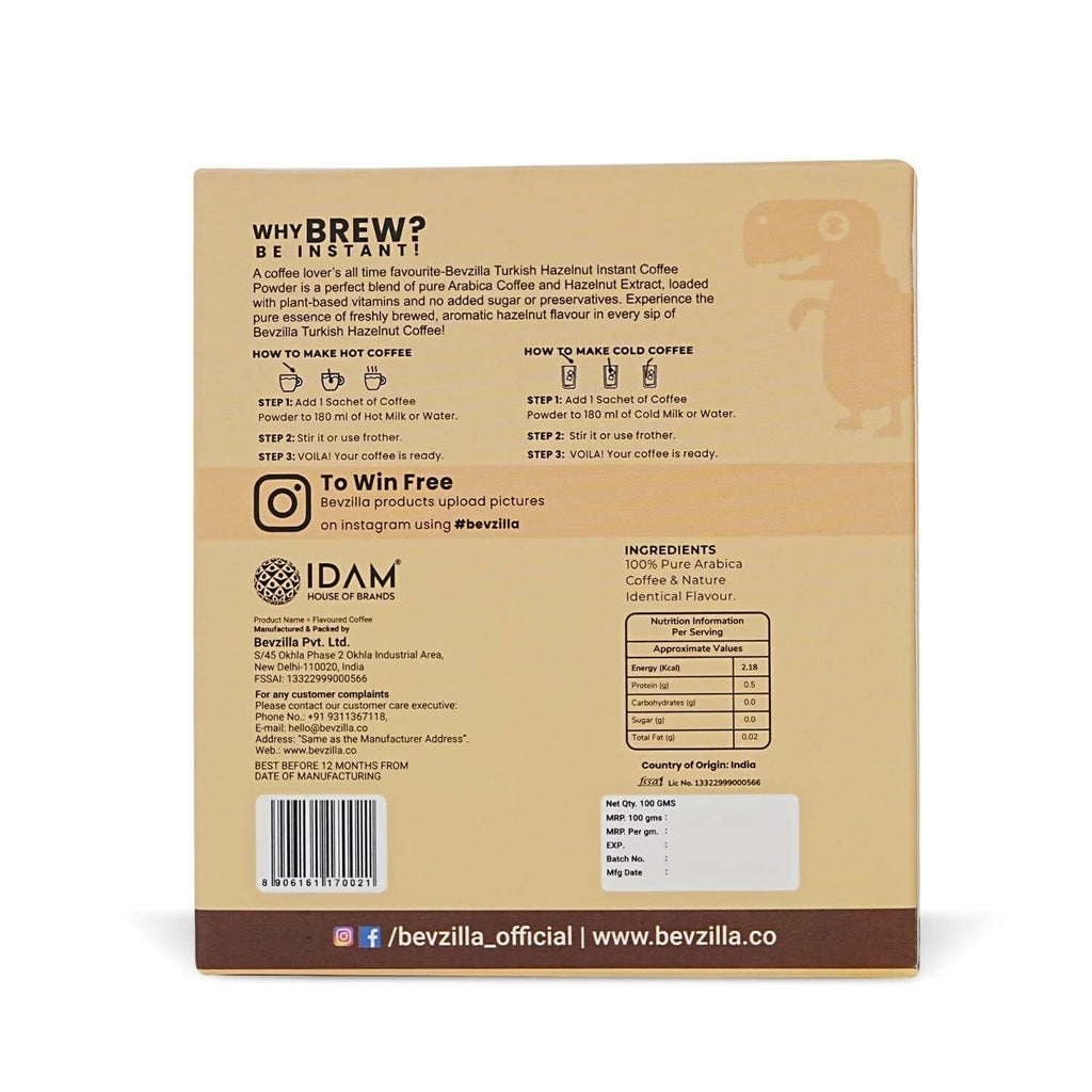 Bevzilla Instant Coffee Powder Sachets (Hazelnut) | Grocsy
